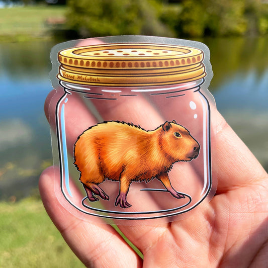 CLEAR STICKER: "Exotic Pet Capybara" In Jar