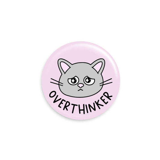 Overthinker Cat Button Pin