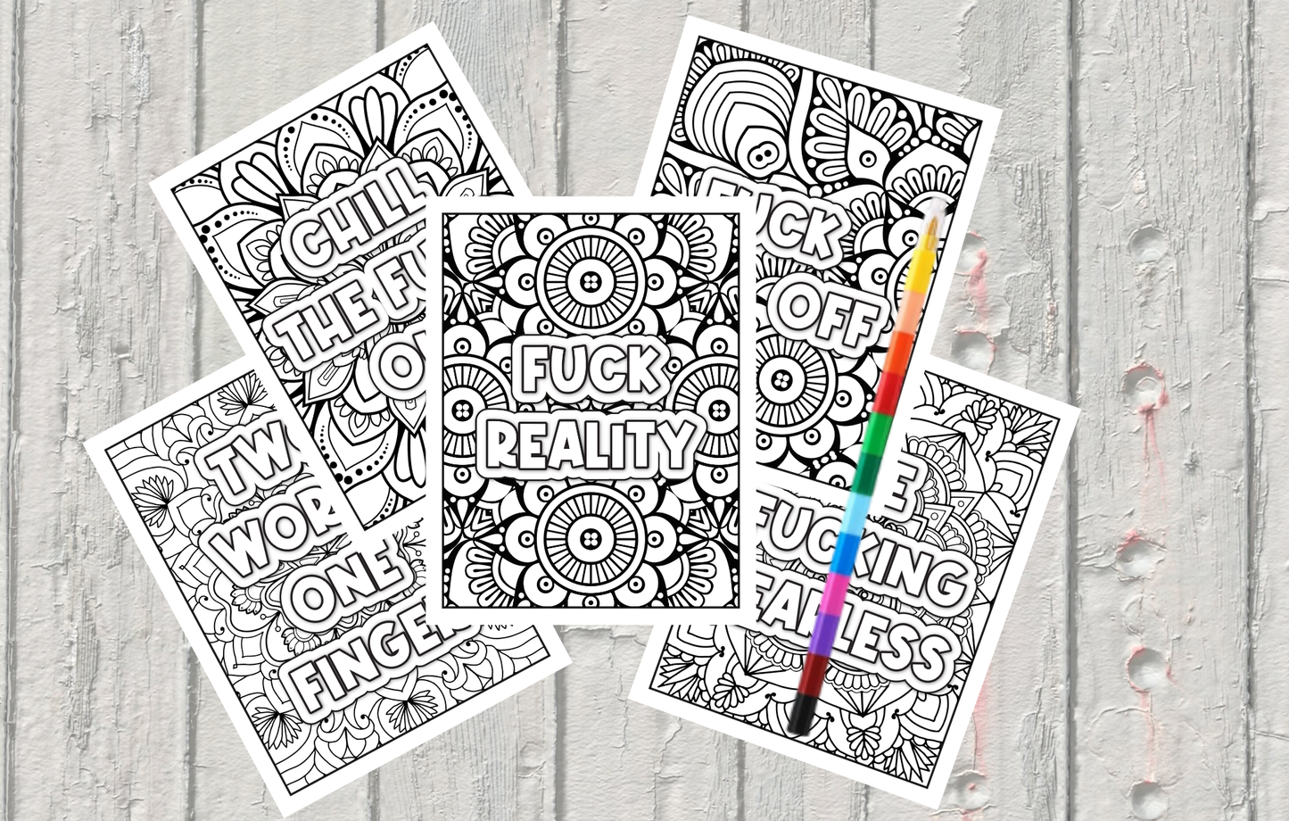 Adult Coloring Sheets With Stackable Crayon