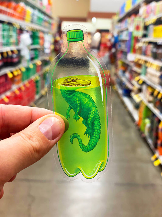 CLEAR STICKER: Danger Dew (aka "2-Liter Lurker") Alligator