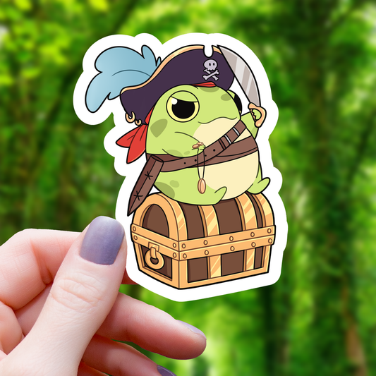 Pirate Frog With Treasure Sticker - 3"