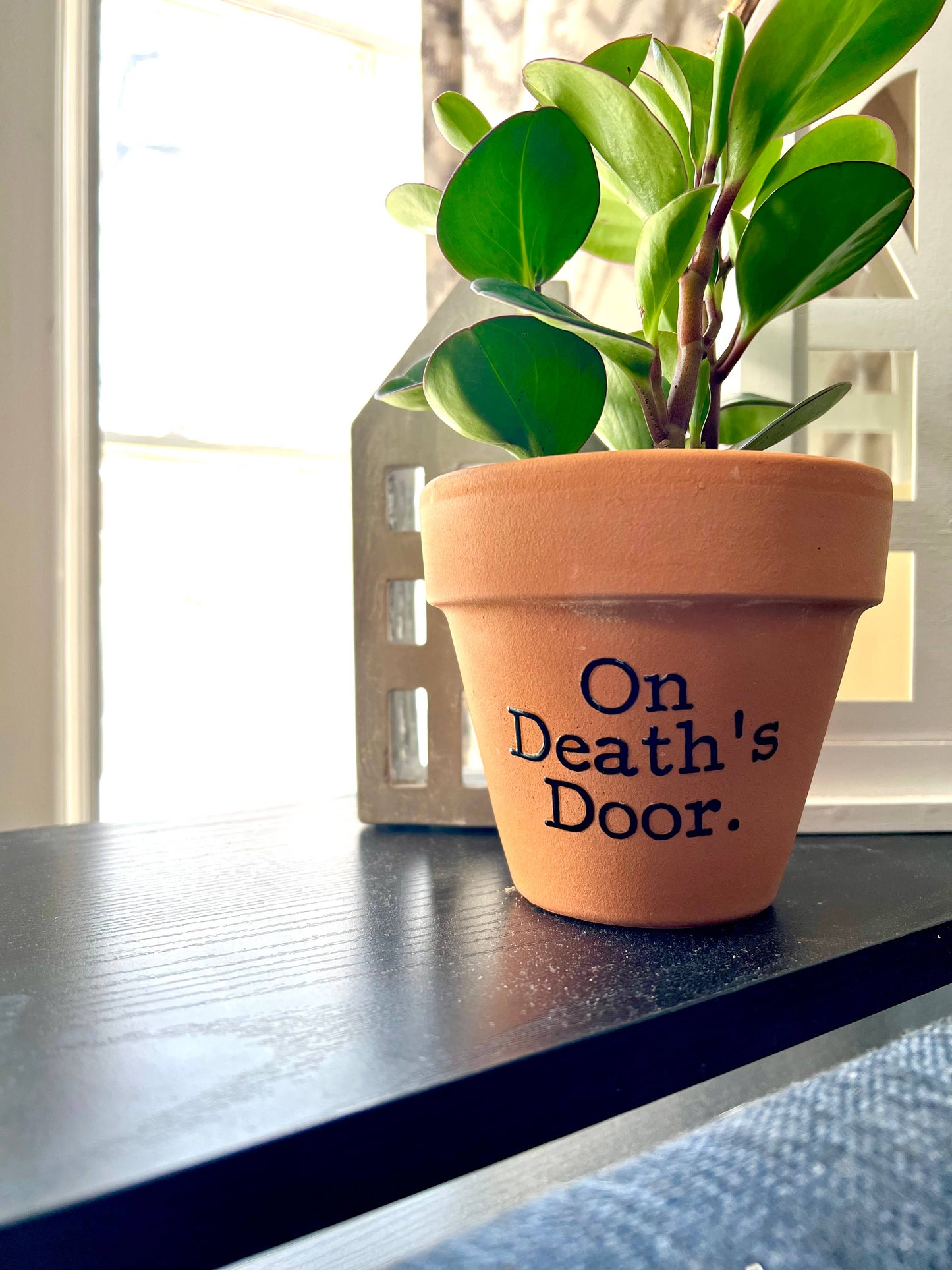 On Death's Door Terra Cotta Clay Flower Pot