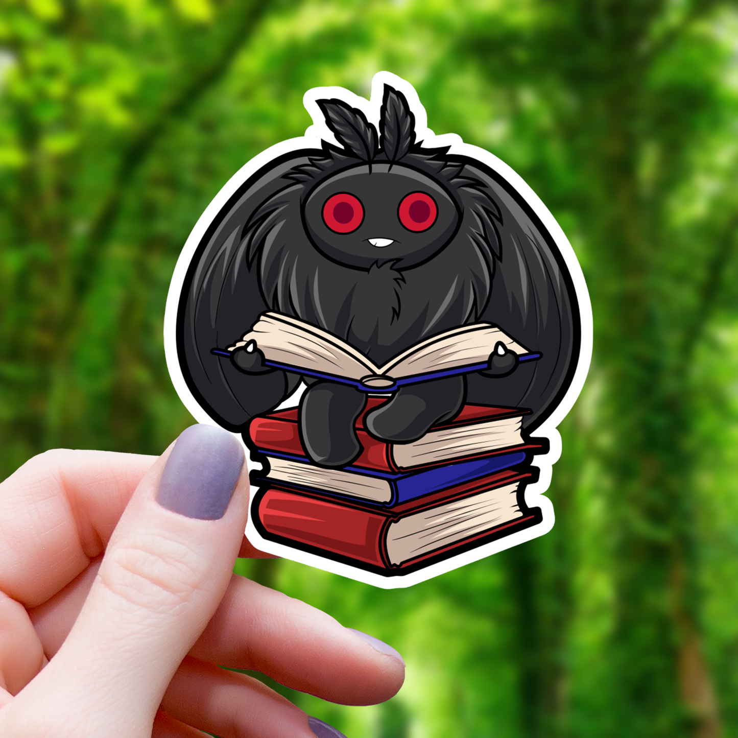 Mothman Reading Books Sticker - 3"