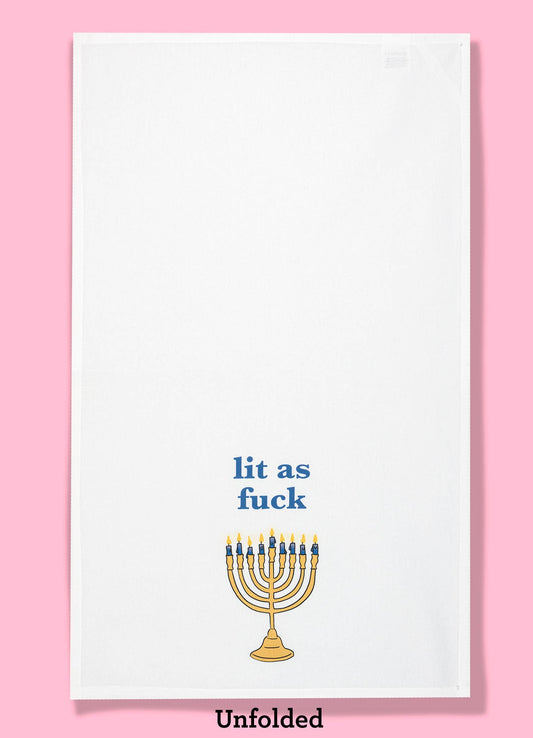 Lit as Fuck Hanukkah kitchen towel  - dishtowel - tea towel