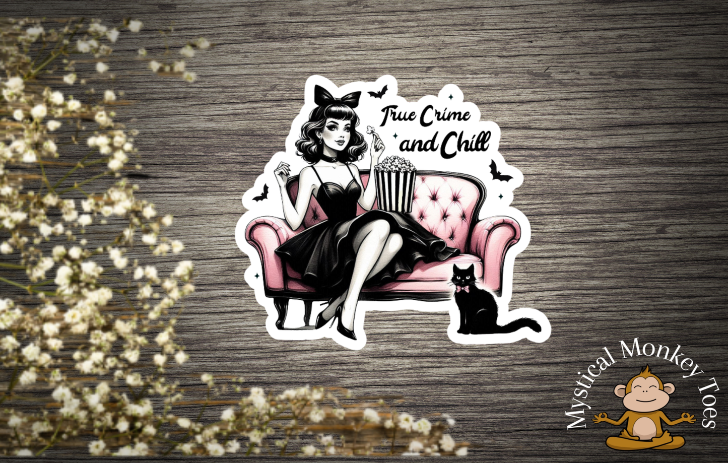 Witchy True Crime and Chill Vinyl Sticker