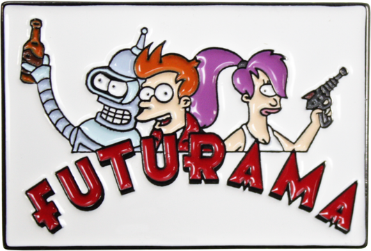 Square Deal Recordings & Supplies - Enamel Pin - Futurama - Logo With Bender, Phillip And Leela