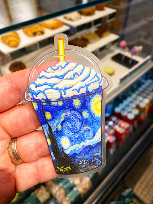 CLEAR STICKER: Van Gogh's Starry Night Frappuccino