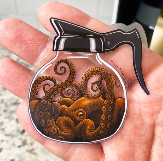 CLEAR STICKER: Octopus Coffee Pot