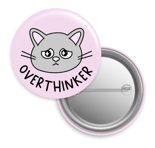 Overthinker Cat Button Pin