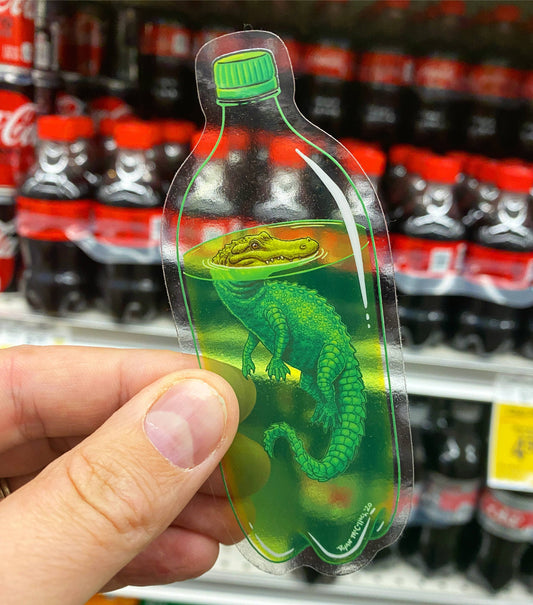 CLEAR STICKER: Danger Dew (aka "2-Liter Lurker") Alligator