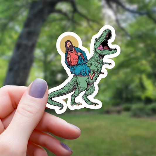 Jesus Rex Funny Dinosaur Sticker - 3"