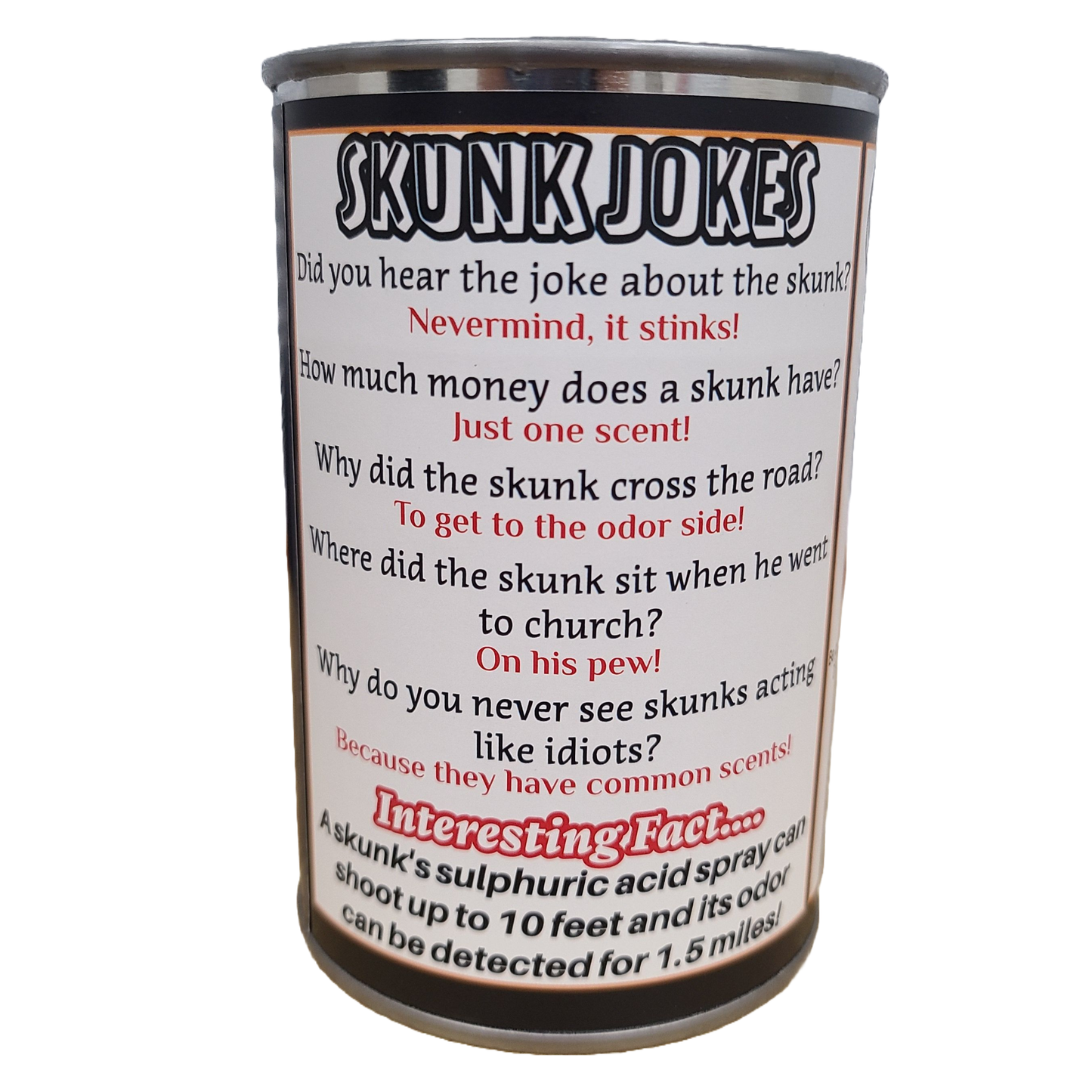 Canned Skunk | Stuffed Animal Plush w/Funny Jokes on Can