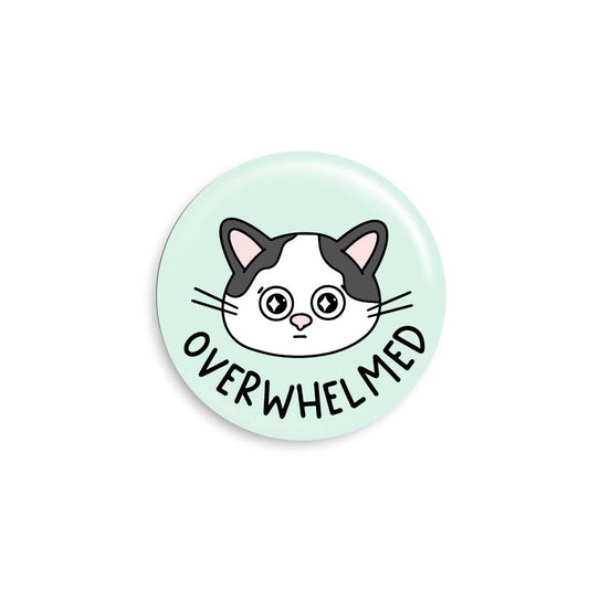 Overwhelmed Cat Button Pin