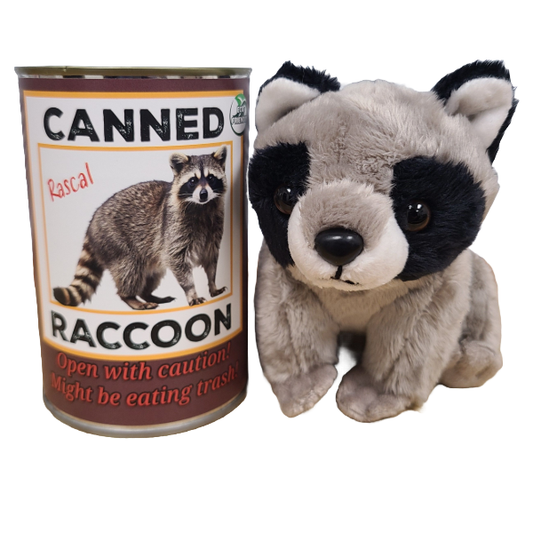 Canned Raccoon | Stuffed Animal Plush w/Funny Jokes on Can