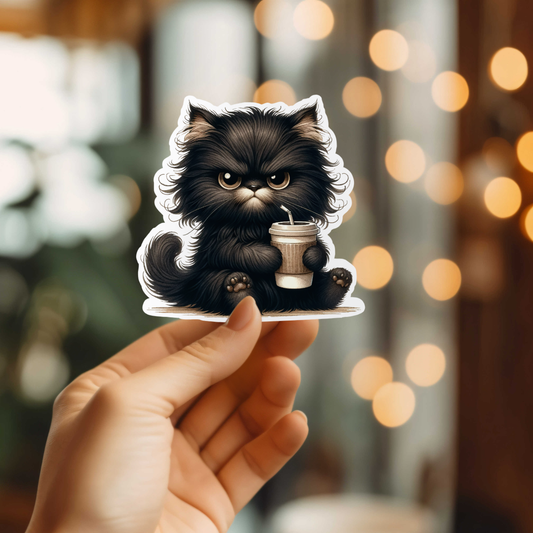 Grumpy Coffee Cat Vinyl Sticker