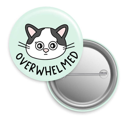 Overwhelmed Cat Button Pin