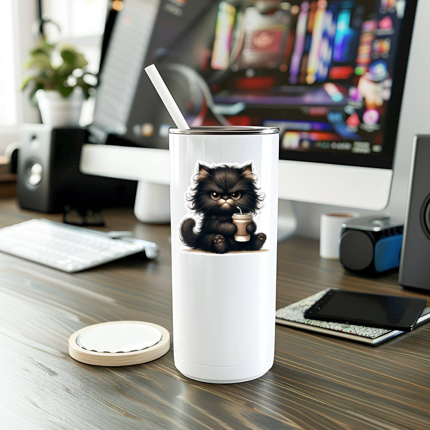 Grumpy Coffee Cat Vinyl Sticker