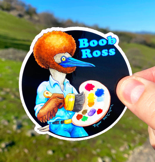 VINYL STICKER: "Boob Ross" Bob Ross loving Blue Footed Booby